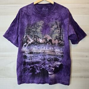 {L} The Mountain Equestrian Horse Graphic Tee Shirt Short Sleeve Purple